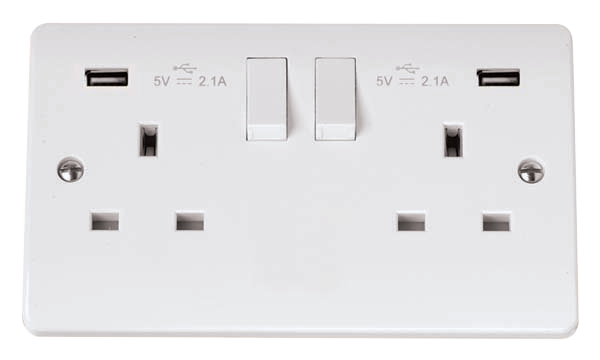 Click Mode 13A 2 Gang Switched Socket With 2 x USB-A Outlets White