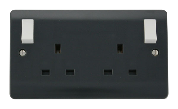 Click Part M Range 13A 2 Gang DP Double Switched Socket Grey With White Outboard Rockers