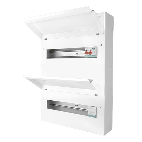 Elucian 32 (27 Free) Way Dual Row Metal Consumer Unit with 100A Mains Switch, 100A Connector & 2 Pole SPD