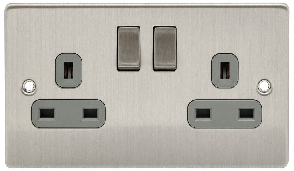 Niglon 2 Gang 13A DP Double Switched Socket Brushed Chrome