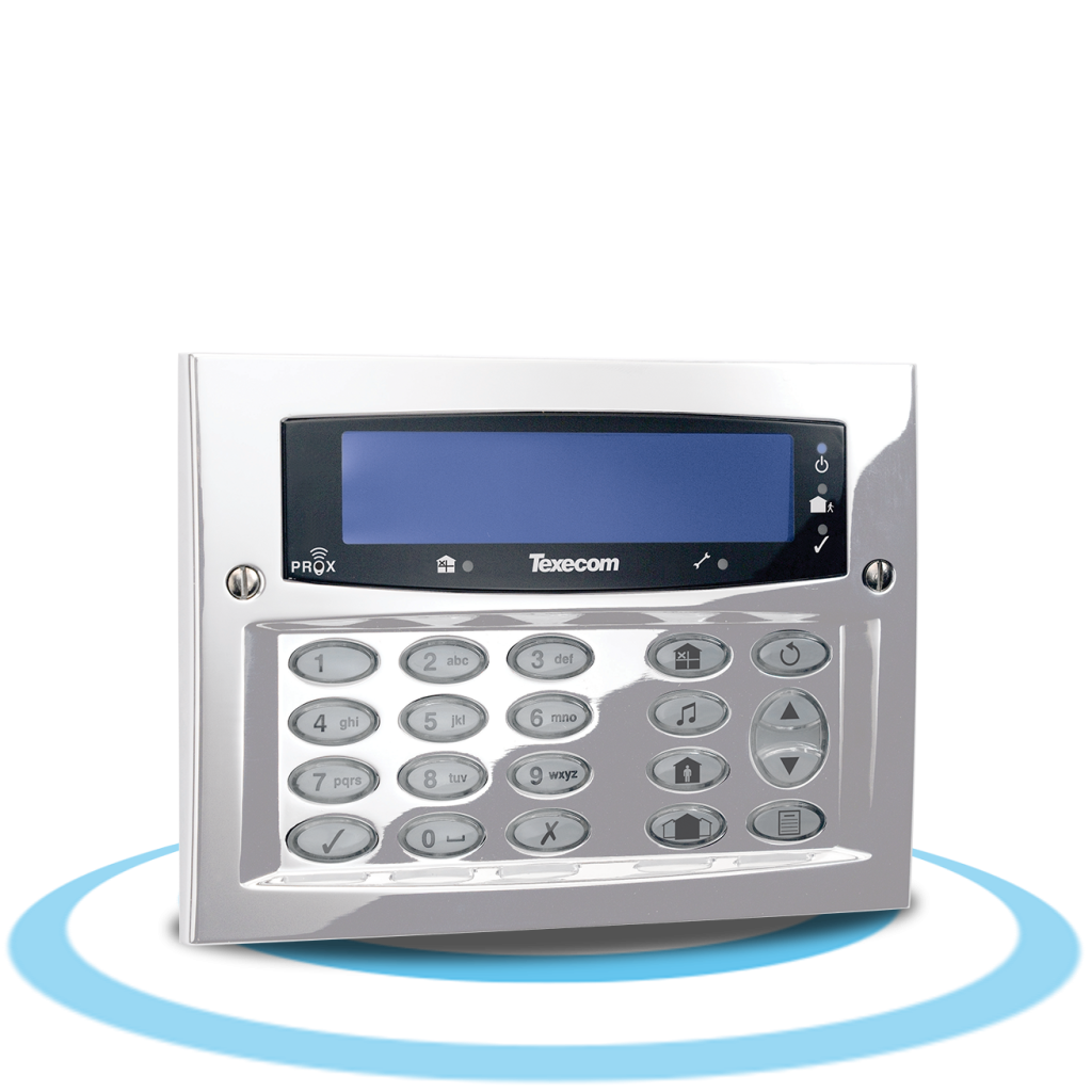 Texecom Premier Elite Blue LCD Display Keypad with Built in Proximity Tag Reader Surface Mount White