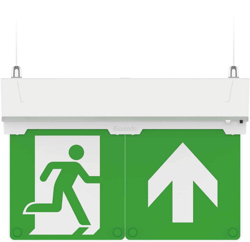 Kosnic Doxa II 3W Emergency Hanging Exit Sign with Multi Direction Arrow and 7 Position Mounting 6500k