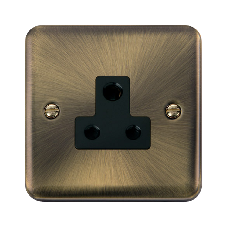 Click Deco Plus 5A 1 Gang Unswitched Round Pin Socket Antique Brass with Black Inserts