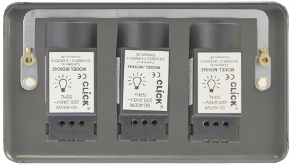 Click Deco Plus 3 Gang 2 Way 400W Push Dimmer Switch Antique Brass