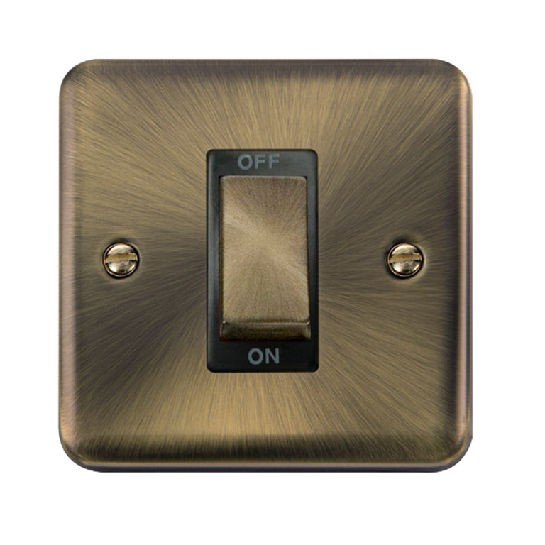 Click Deco Plus 45A 1 Gang DP Plate Switch Antique Brass with Black Inserts