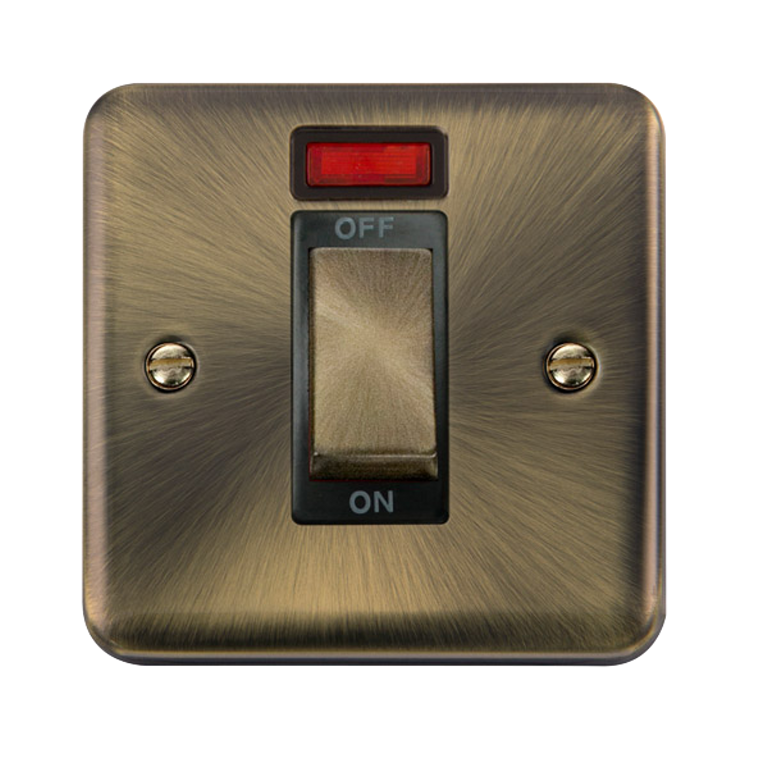 Click Deco Plus 45A 1 Gang DP Plate Switch with Neon Antique Brass with Black Inserts