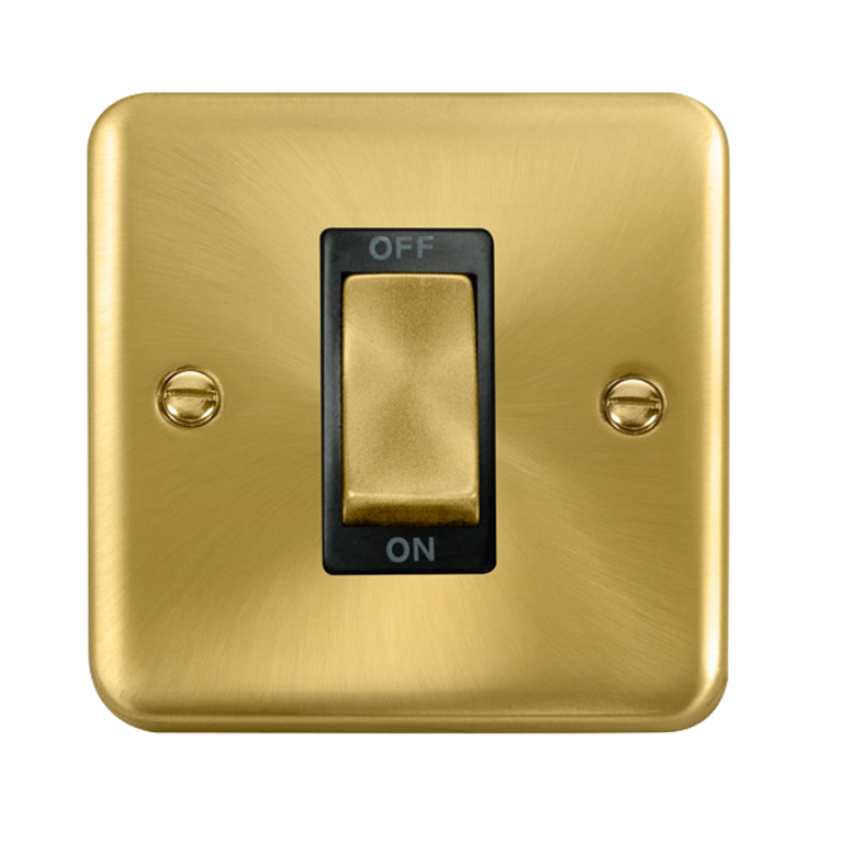 Click Deco Plus 45A 1 Gang DP Plate Switch Satin Brass with Black Inserts