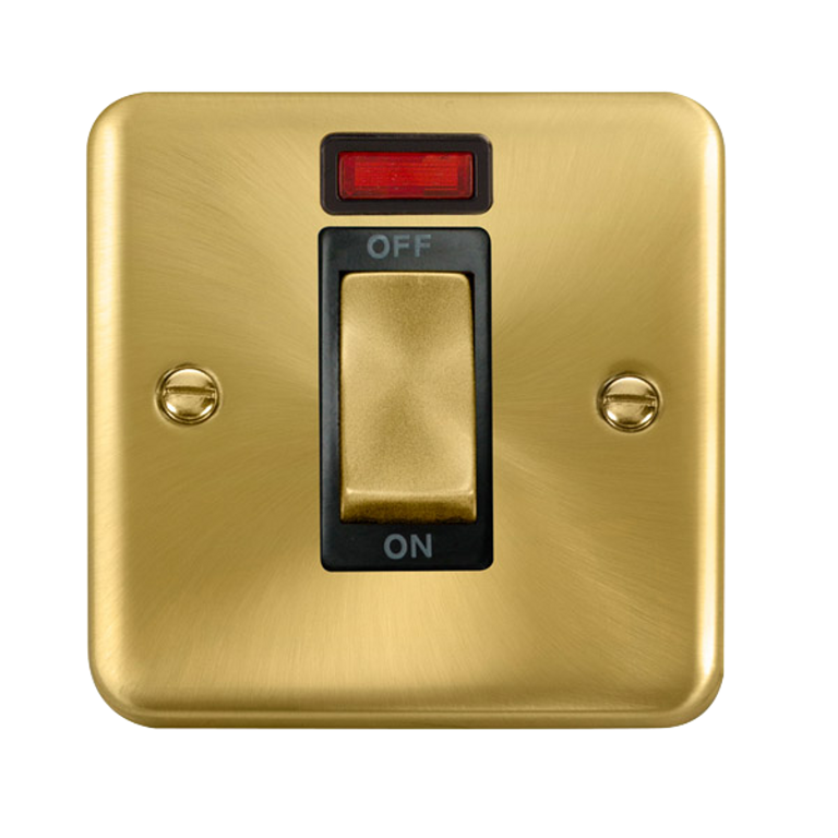 Click Deco Plus 45A 1 Gang DP Plate Switch with Neon Satin Brass with Black Inserts