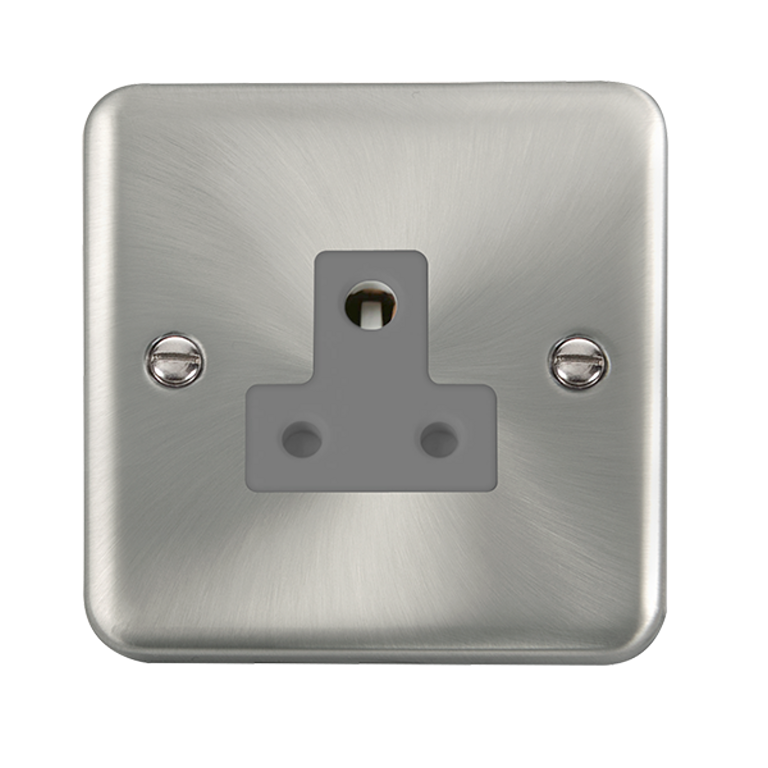 Click Deco Plus 5A 1 Gang Unswitched Round Pin Socket Satin Chrome with Grey Inserts