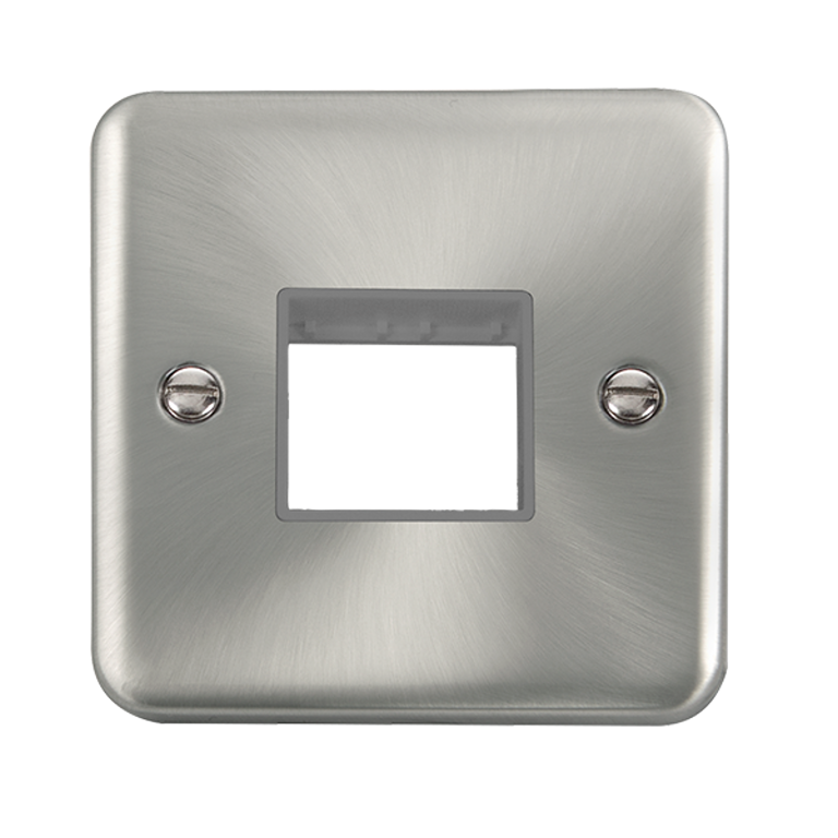 Click Deco Plus 1 Gang 2 Aperture Unfurnished Minigrid Plate Satin Chrome with Grey Inserts