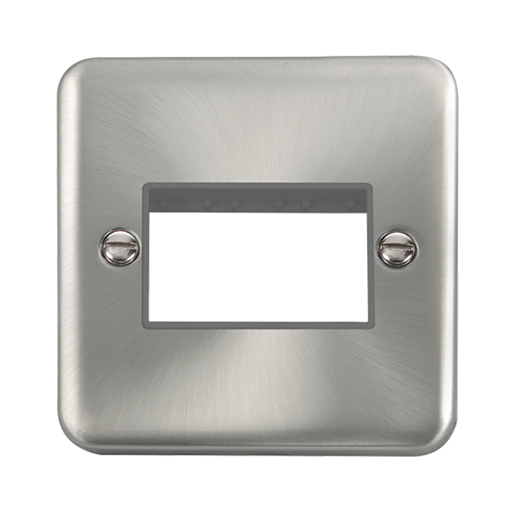 Click Deco Plus 1 Gang 3 Aperture Unfurnished Minigrid Plate Satin Chrome with Grey Inserts