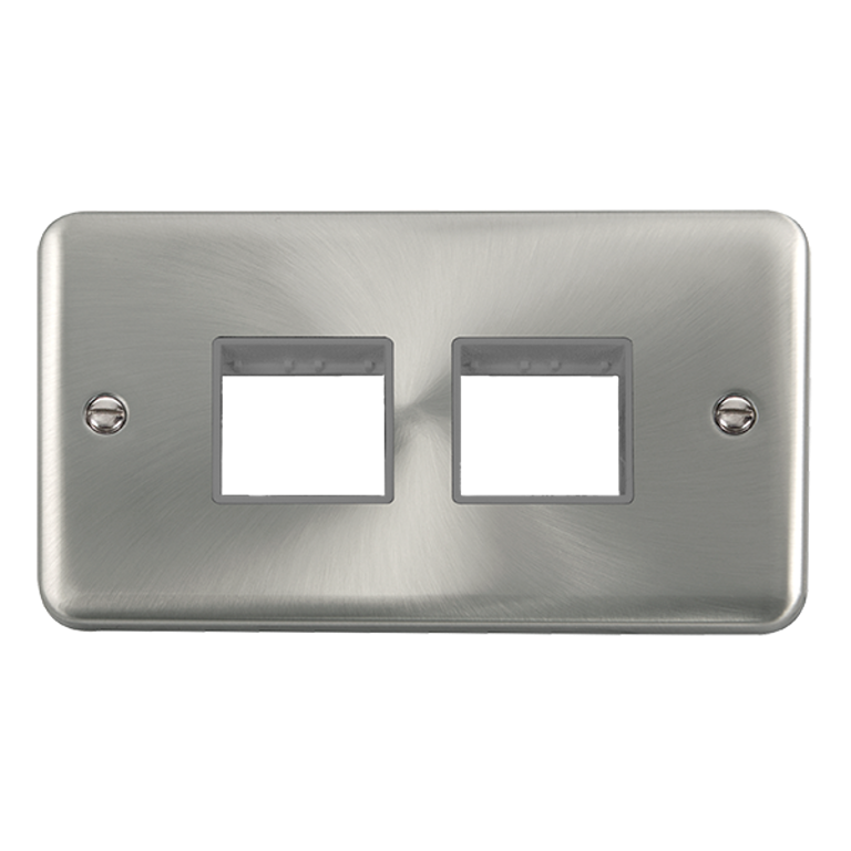 Click Deco Plus 2 Gang 2 x 2 Aperture Unfurnished Minigrid Plate Satin Chrome with Grey Inserts