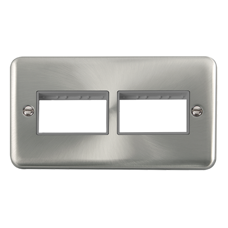 Click Deco Plus 2 Gang 2 x 3 Aperture Unfurnished Minigrid Plate Satin Chrome with Grey Inserts