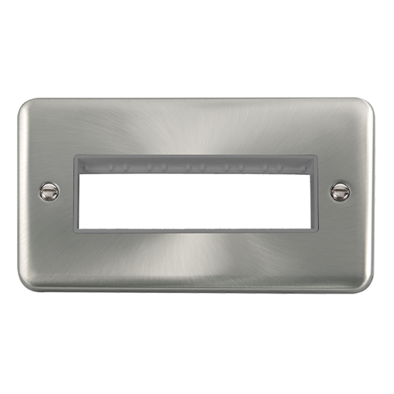 Click Deco Plus 2 Gang 6 Inline Aperture Minigrid Unfurnished Plate Satin Chrome with Grey Inserts