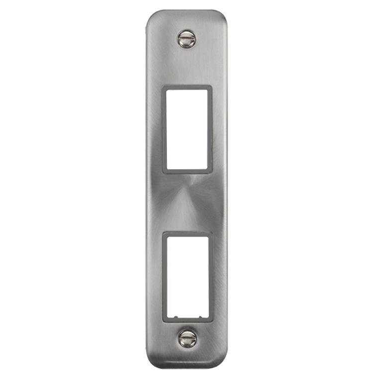 Click Deco Plus 2 Gang Minigrid Unfurnished Architrave Plate Satin Chrome with Grey Inserts