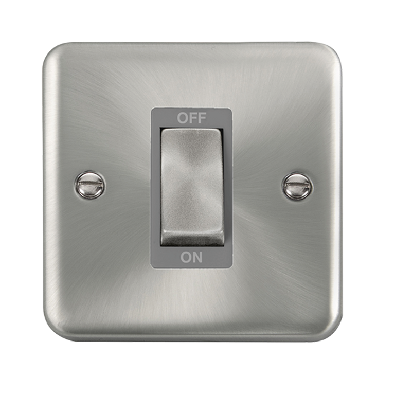 Click Deco Plus 45A 1 Gang DP Plate Switch Satin Chrome with Grey Inserts