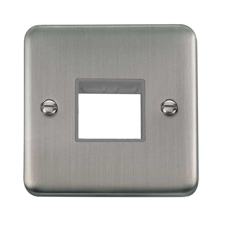 Click Deco Plus 1 Gang 2 Aperture Unfurnished Minigrid Plate Stainless Steel with Grey Inserts