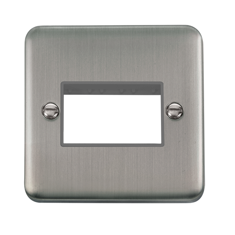 Click Deco Plus 1 Gang 3 Aperture Unfurnished Minigrid Plate Stainless Steel with Grey Inserts