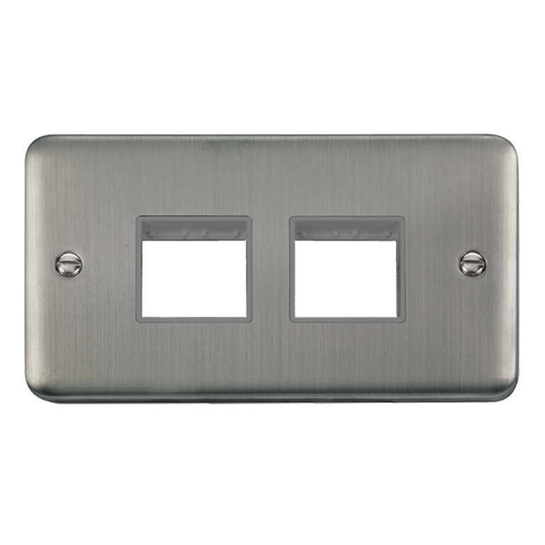 Click Deco Plus 2 Gang 2 x 2 Aperture Unfurnished Minigrid Plate Stainless Steel with Grey Inserts