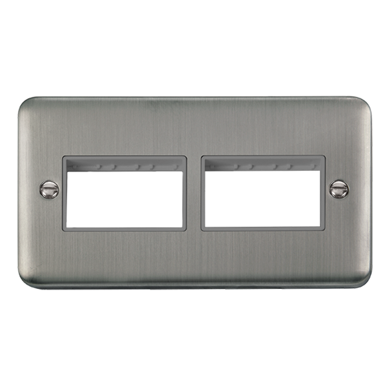 Click Deco Plus 2 Gang 2 x 3 Aperture Unfurnished Minigrid Plate Stainless Steel with Grey Inserts