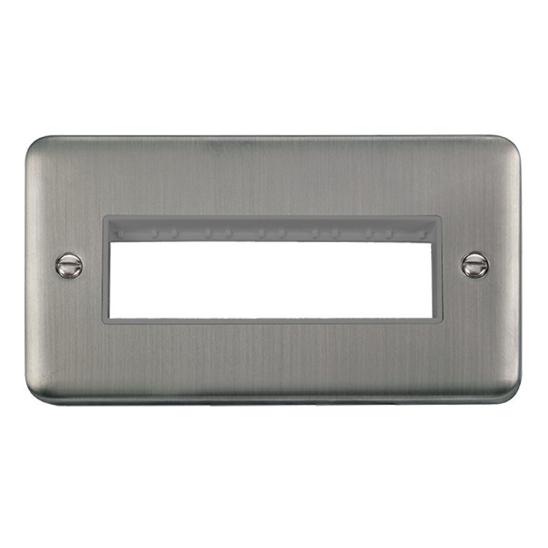 Click Deco Plus 2 Gang 6 Inline Aperture Minigrid Unfurnished Plate Stainless Steel with Grey Inserts