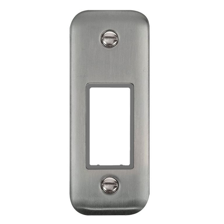 Click Deco Plus 1 Gang Minigrid Unfurnished Architrave Plate Stainless Steel with Grey Inserts
