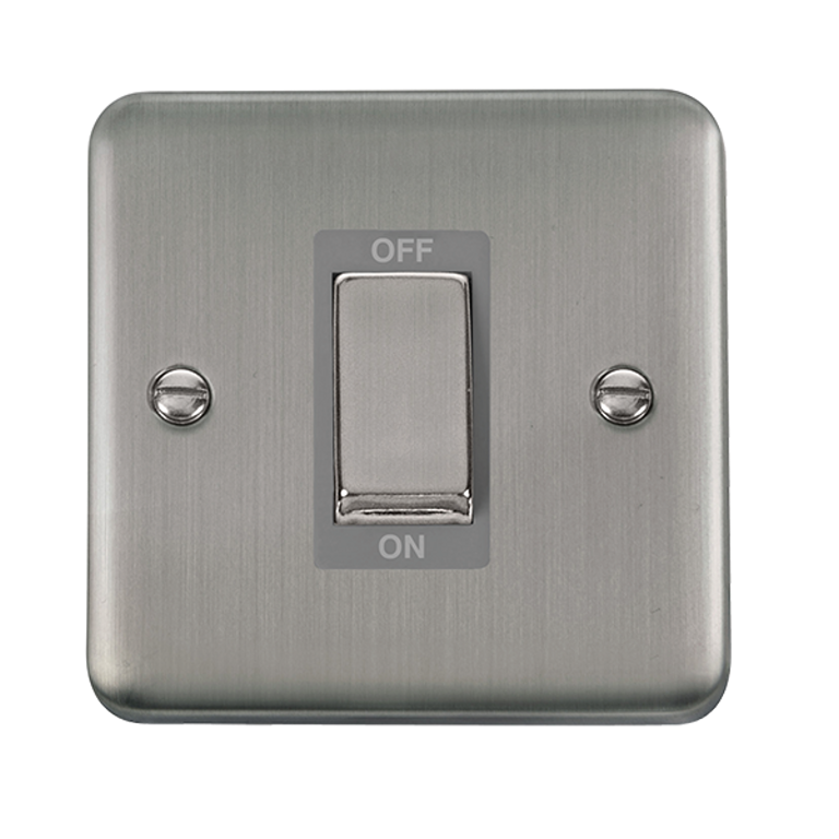 Click Deco Plus 45A 1 Gang DP Plate Switch Stainless Steel with Grey Inserts