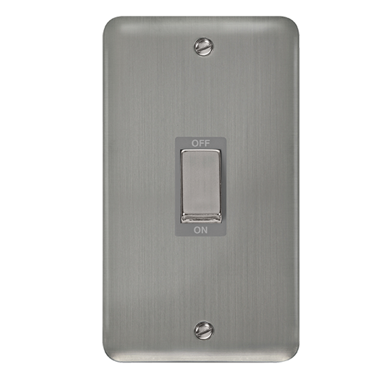 Click Deco Plus 45A 2 Gang DP Vertical Plate Switch Stainless Steel with Grey Inserts