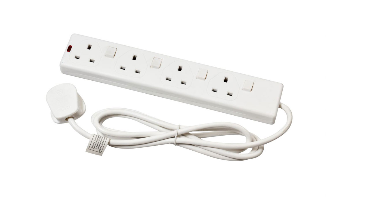 Deta 4 Gang 13A Extension Lead Switched with Neon (2m Length)