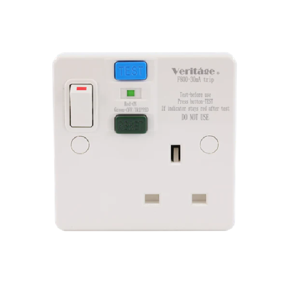 Thrion Veritage Single RCD Switched Socket White