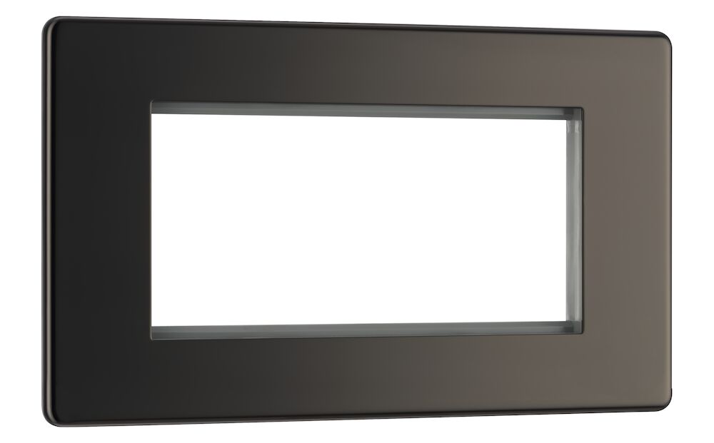 BG Screwless 2 Gang 4 Module Euro Front Plate Black Nickel