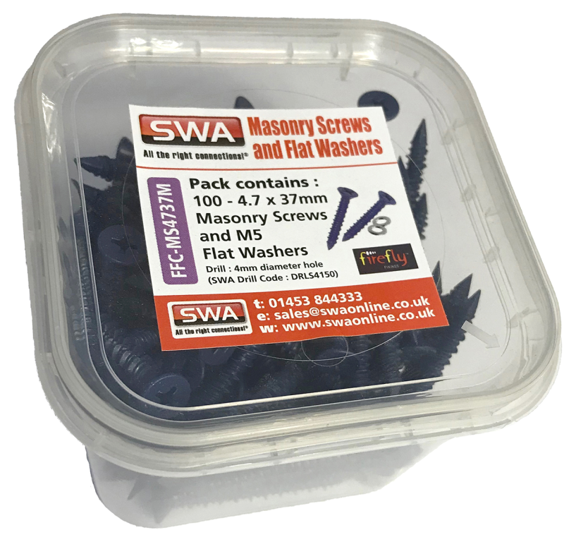 SWA 4.7mm x 37mm Masonry Screws & Washers For Firefly Clips