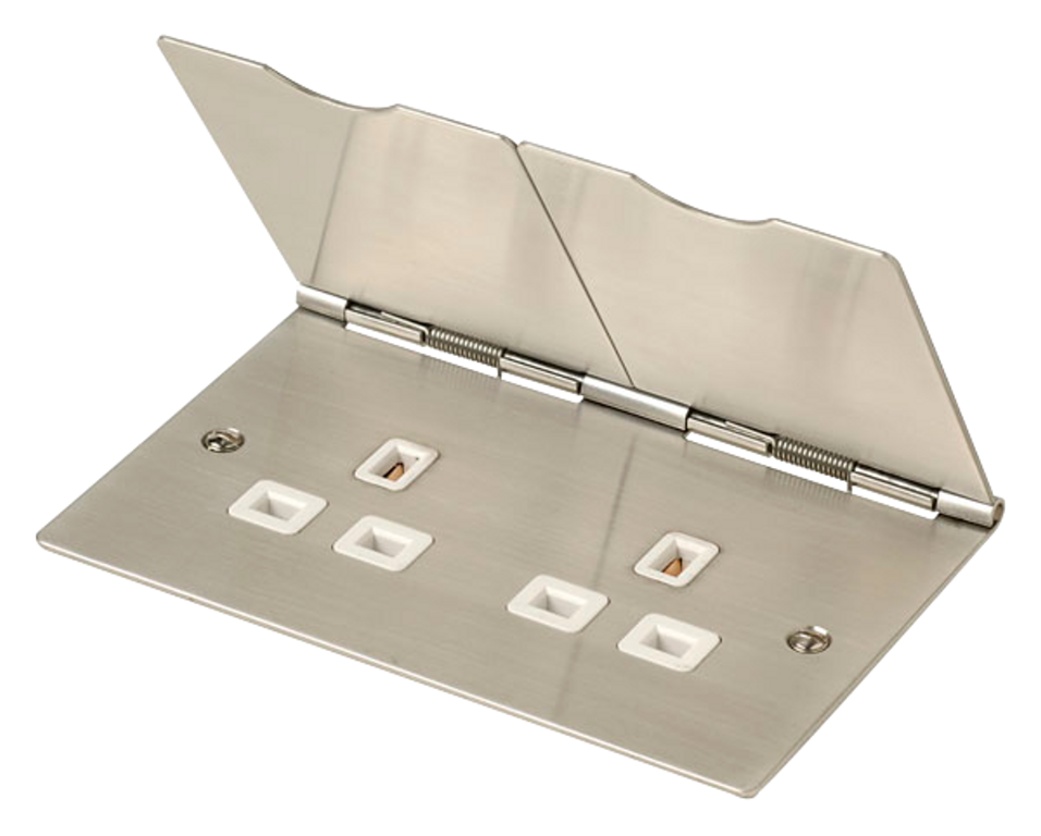 Click Essentials 13A 2 Gang Double Unswitched Floor Socket Stainless Steel