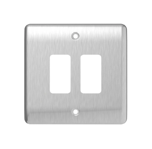 Thrion 2 Gang Grid Front Plate Brushed Chrome