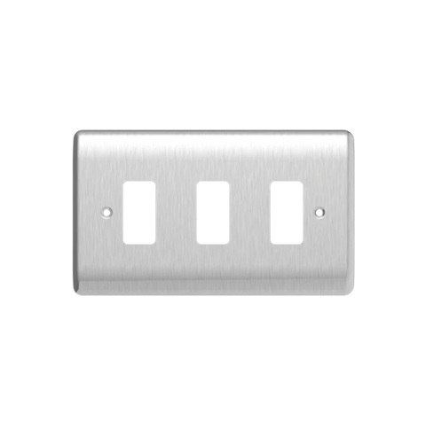 Thrion 3 Gang Grid Front Plate Brushed Chrome