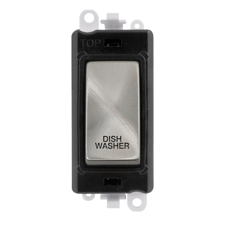 Click GridPro 20A DP Switch Module Satin Chrome Switch with Black Insert Engraved 'Dishwasher'