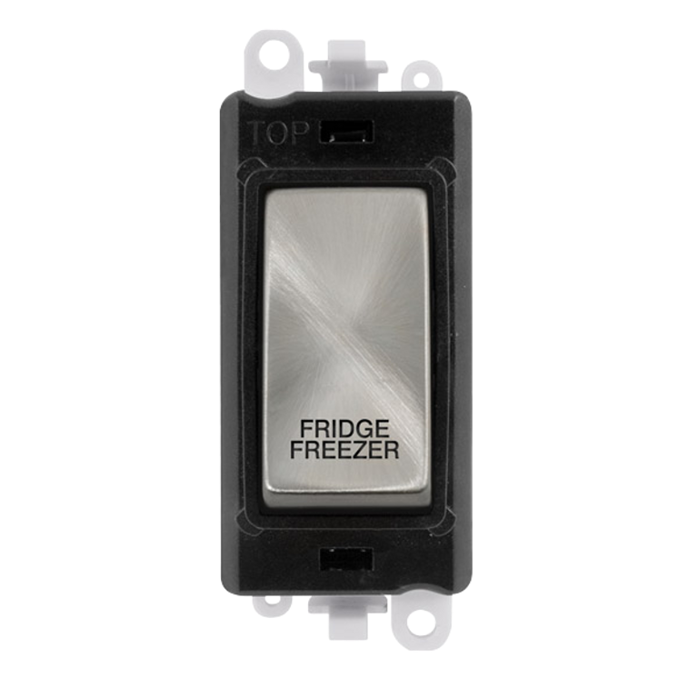 Click GridPro 20A DP Switch Module Satin Chrome Switch with Black Insert Engraved 'Fridge Freezer'