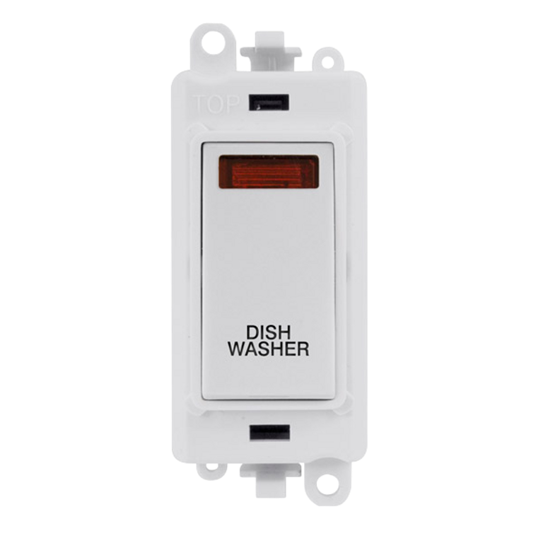 Click GridPro 20A DP Switch Module Polar White With Neon Engraved 'Dishwasher'