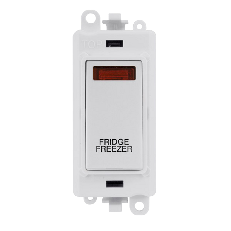 Click GridPro 20A DP Switch Module Polar White With Neon Engraved 'Fridge Freezer'