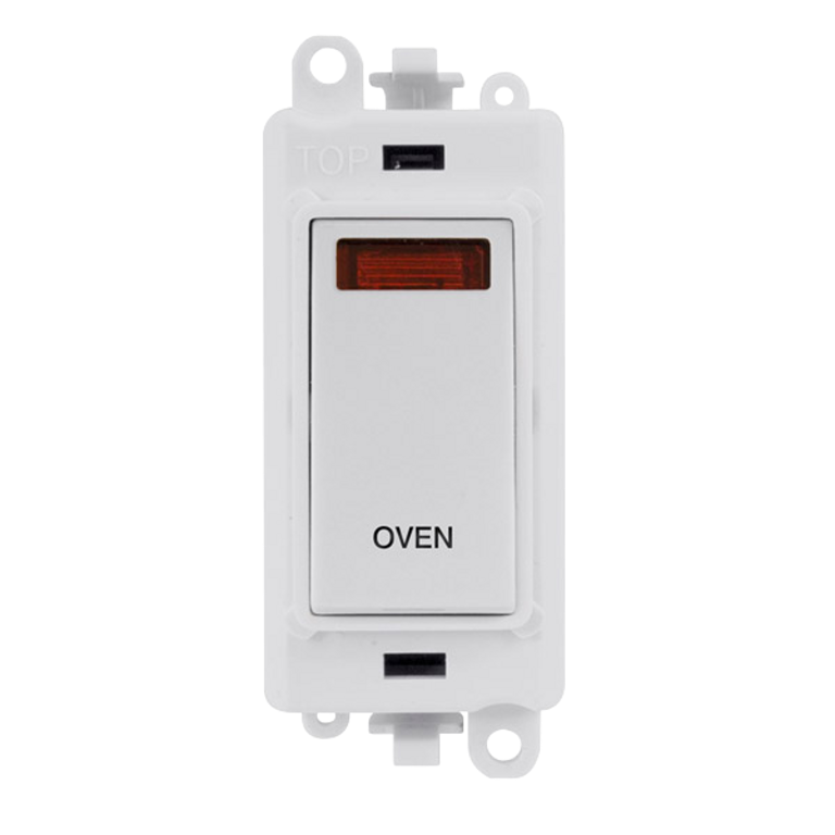 Click GridPro 20A DP Switch Module Polar White With Neon Engraved 'Oven'