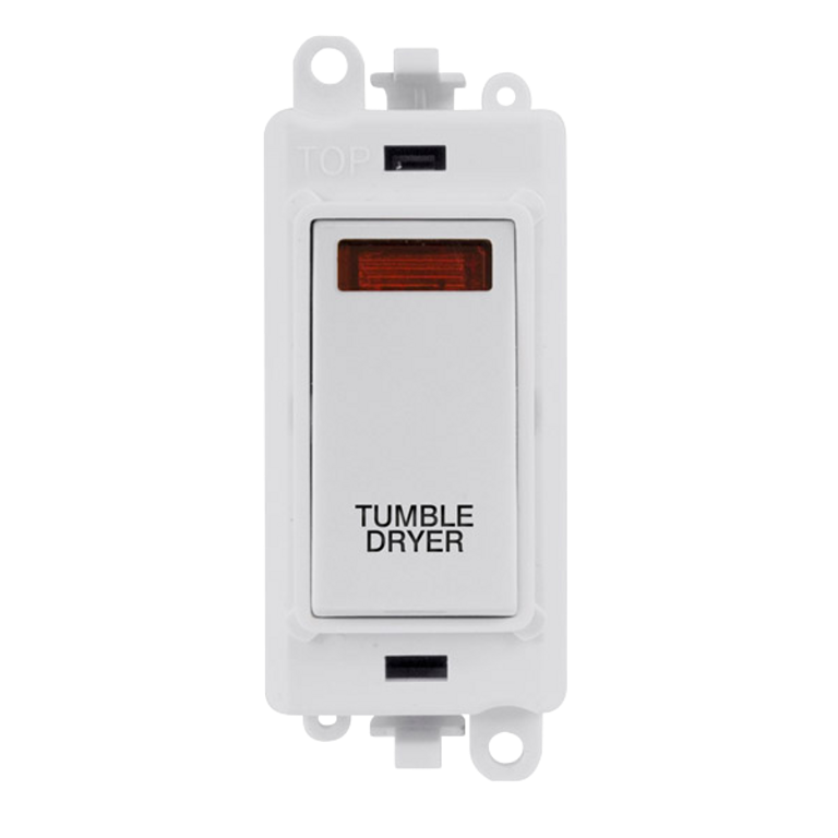 Click GridPro 20A DP Switch Module Polar White With Neon Engraved 'Tumble Dryer'