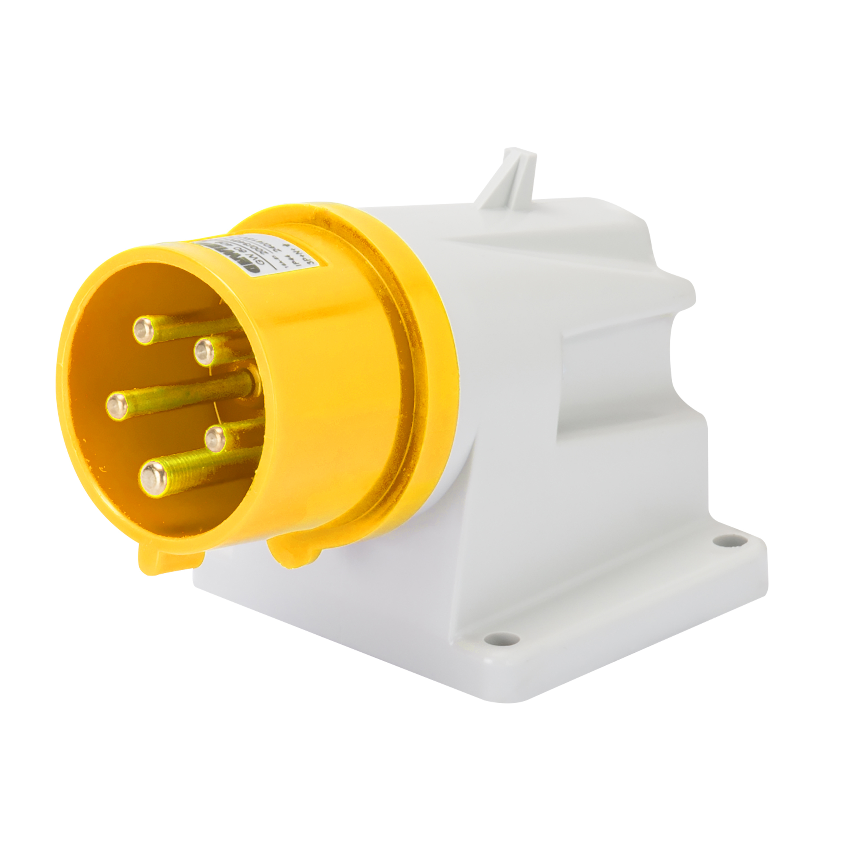 Gewiss 16A 2P+E 110V Yellow Angled Appliance Inlet IP44