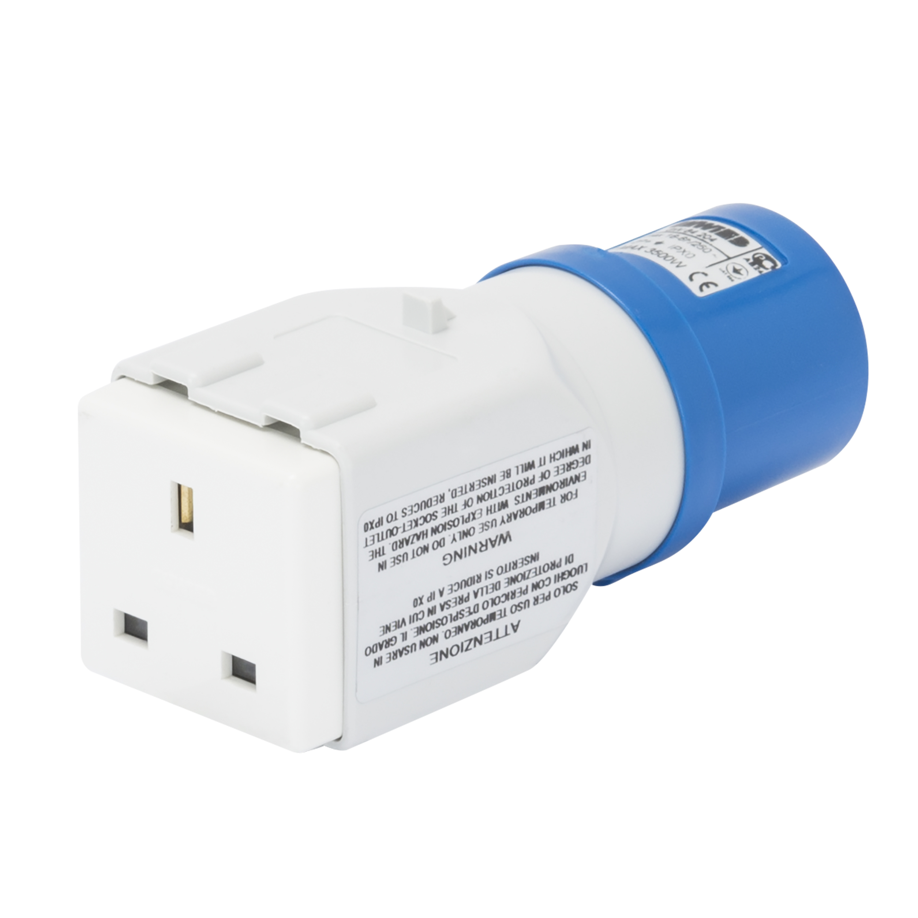 Gewiss 16A 2P+E 230V 13A UK Plug Blue Adapter IP44