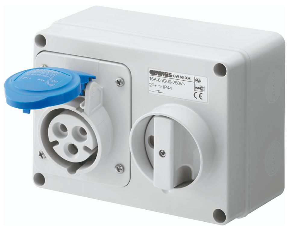 Gewiss 16A 2P+E 240V Blue Interlocked Socket IP44