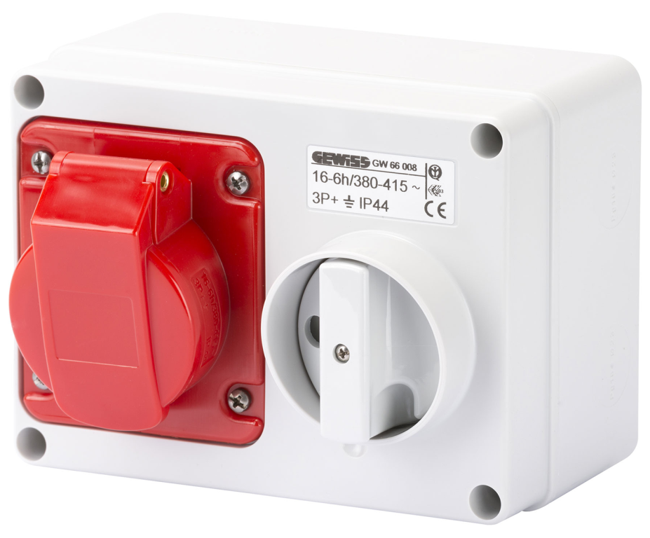 Gewiss 16A 3P+E 415V Red Interlocked Socket IP44