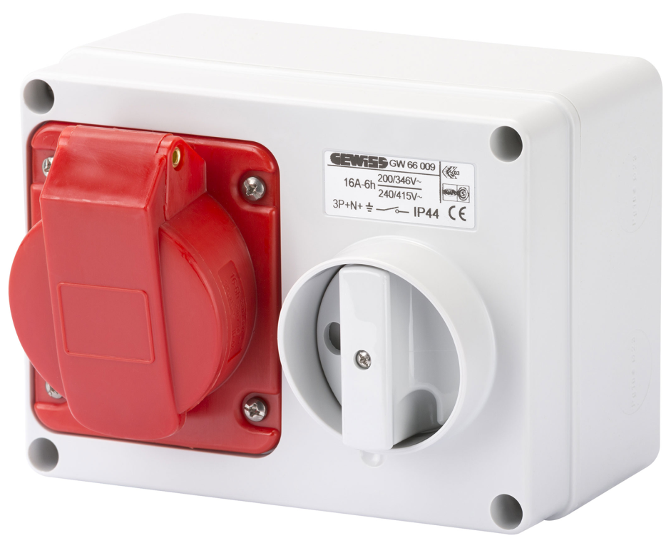 Gewiss 16A 3P+N+E 415V Red Interlocked Socket IP44