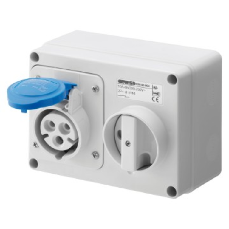 Gewiss 32A 2P+E 240V Blue Interlocked Socket IP44