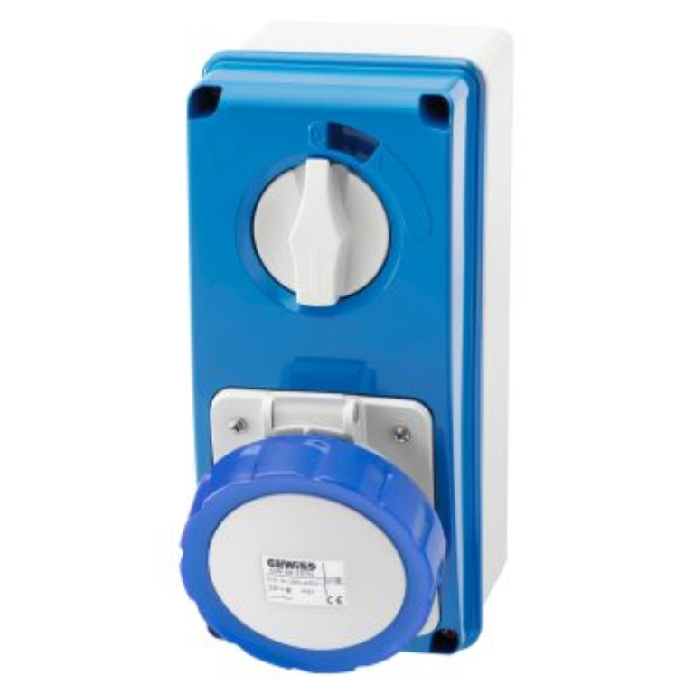 Gewiss 32A 2P+E 240V Blue Vertical Interlock Socket IP67