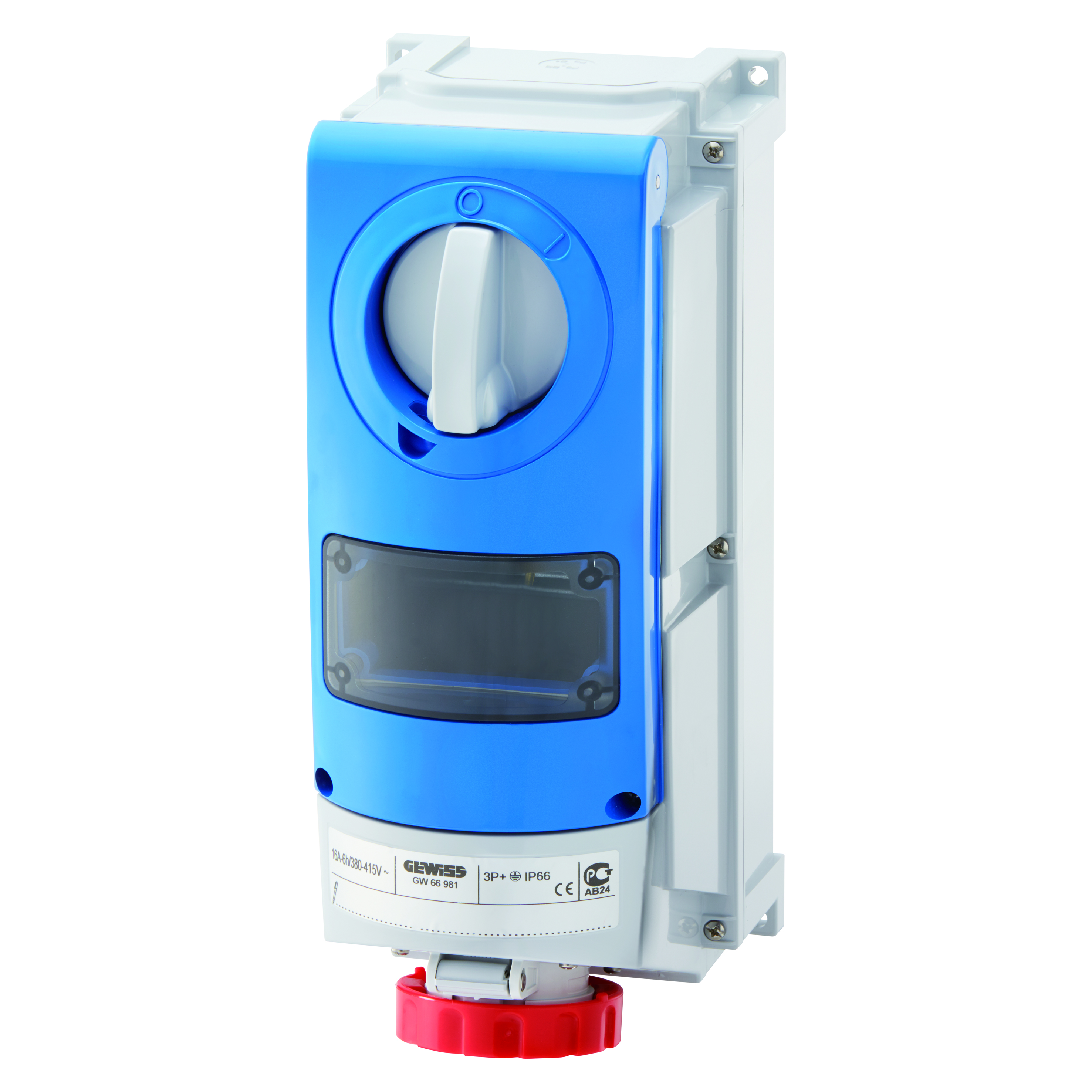 Gewiss 63A 3P+N+E 400V Red Interlocked Socket With RCD Space IP66