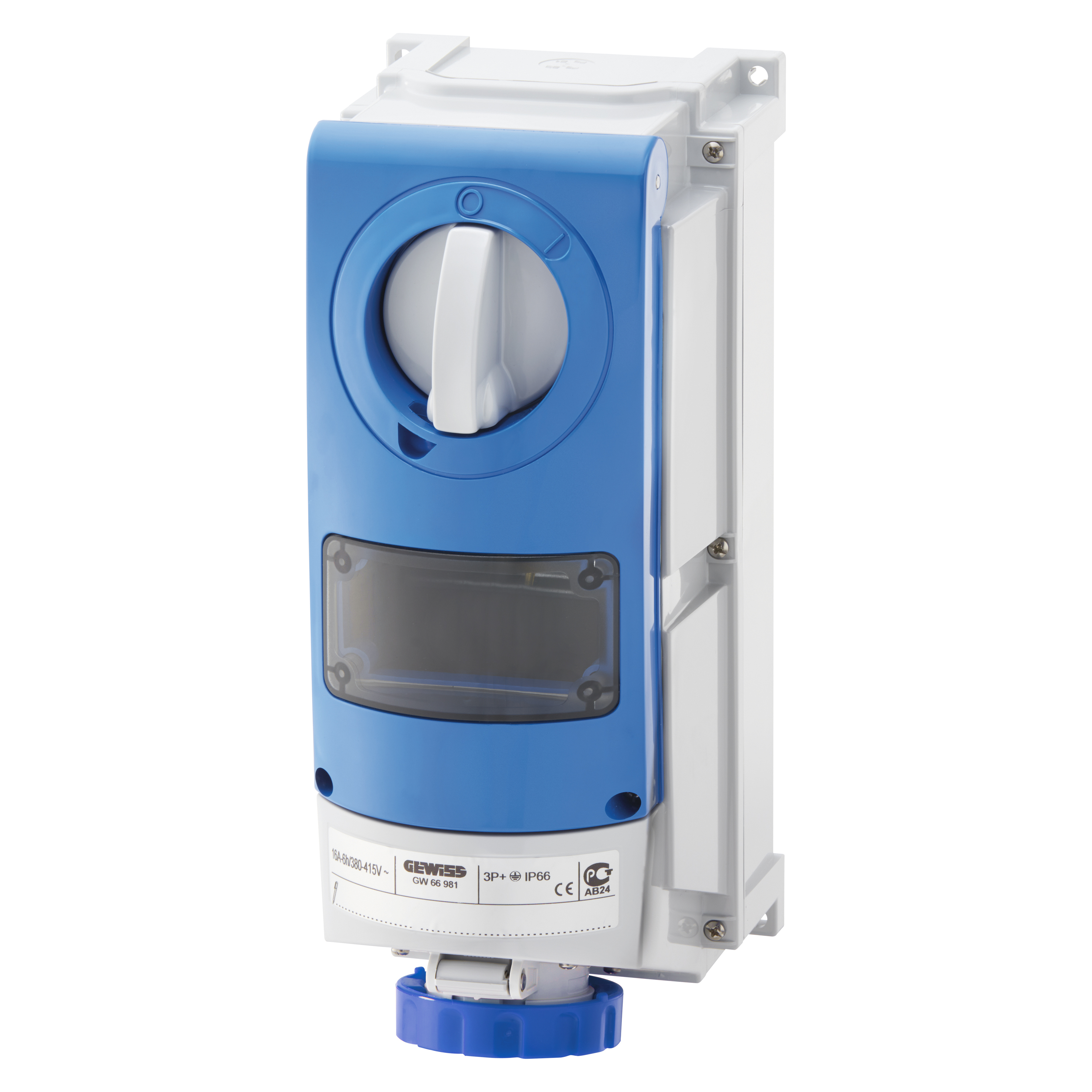 Gewiss 32A 2P+E 240V Blue Interlocked Socket With RCD Space IP66